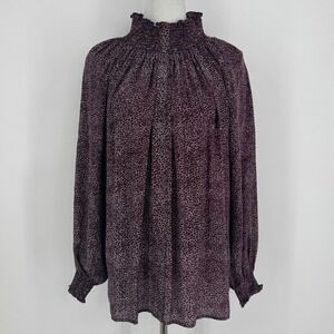 Rungolee Katarina Full Sleeve Blouse XL Burgundy Print Silk Boho Chic Casual Top